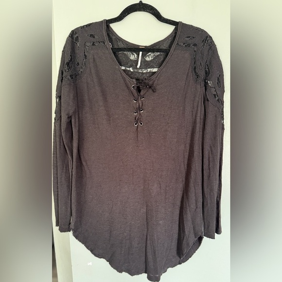 Free People Lace Tunic Black Long Sleeve Top - Picture 2 of 6